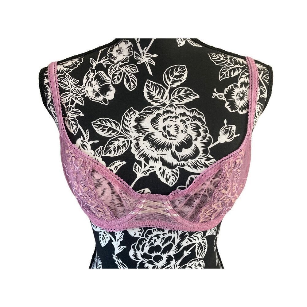 Rampage Floral Lace Bra Semi Sheer Sexy Feminine Lace Up Intimates